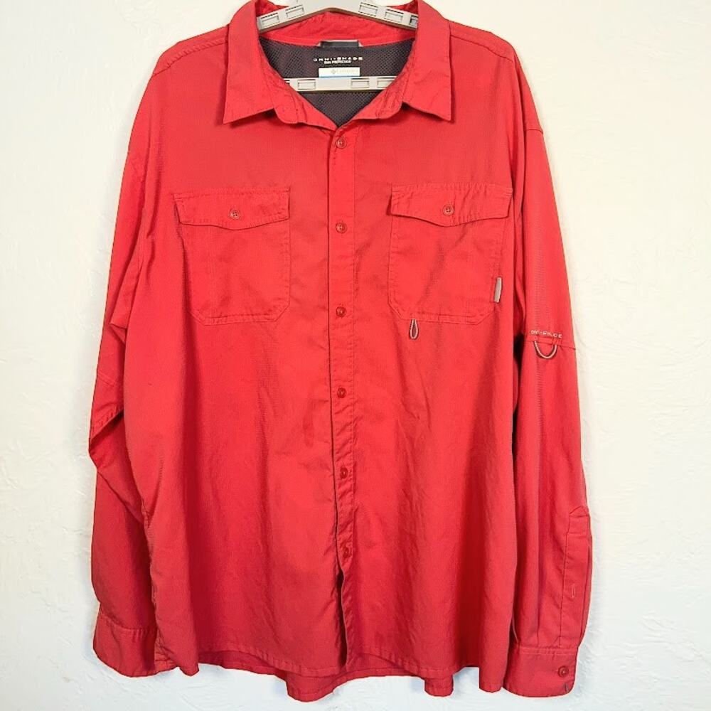 Columbia Omni-Shade Fishing Shirt Men’s XXL Red Long Sleeve Vented UPF Hiking